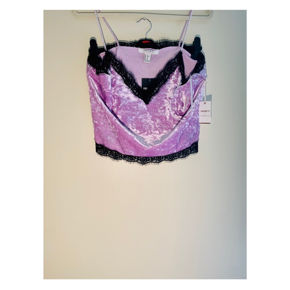 Cute purple with black lace crop top